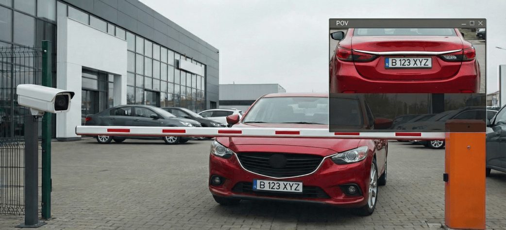 Cámara de reconocimiento de placas en una agencia automotriz