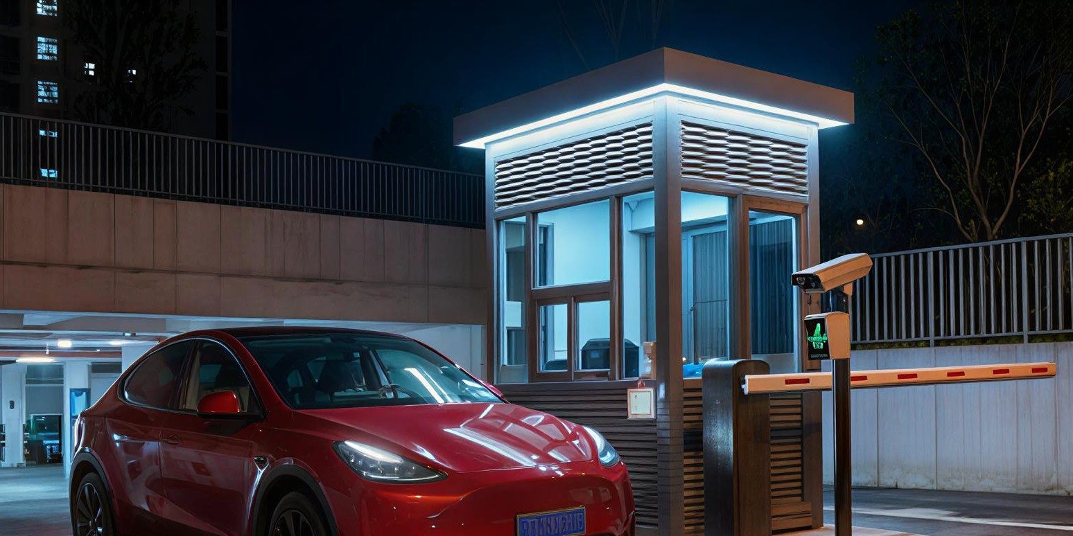 Cámara de reconocimiento de placas en el acceso vehicular de un condominio
