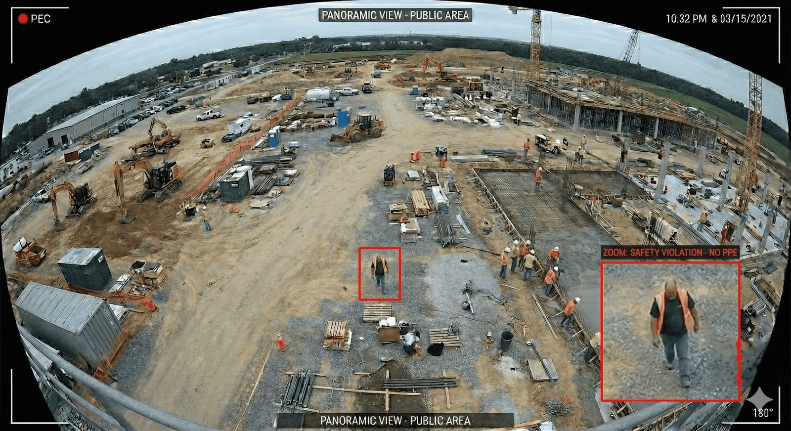 Cámara PTZ inalámbrica montada en una grúa torre vigilando la obra desde lo alto