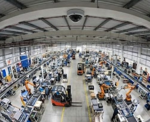 Cámara panorámica de 360° cubriendo una nave industrial