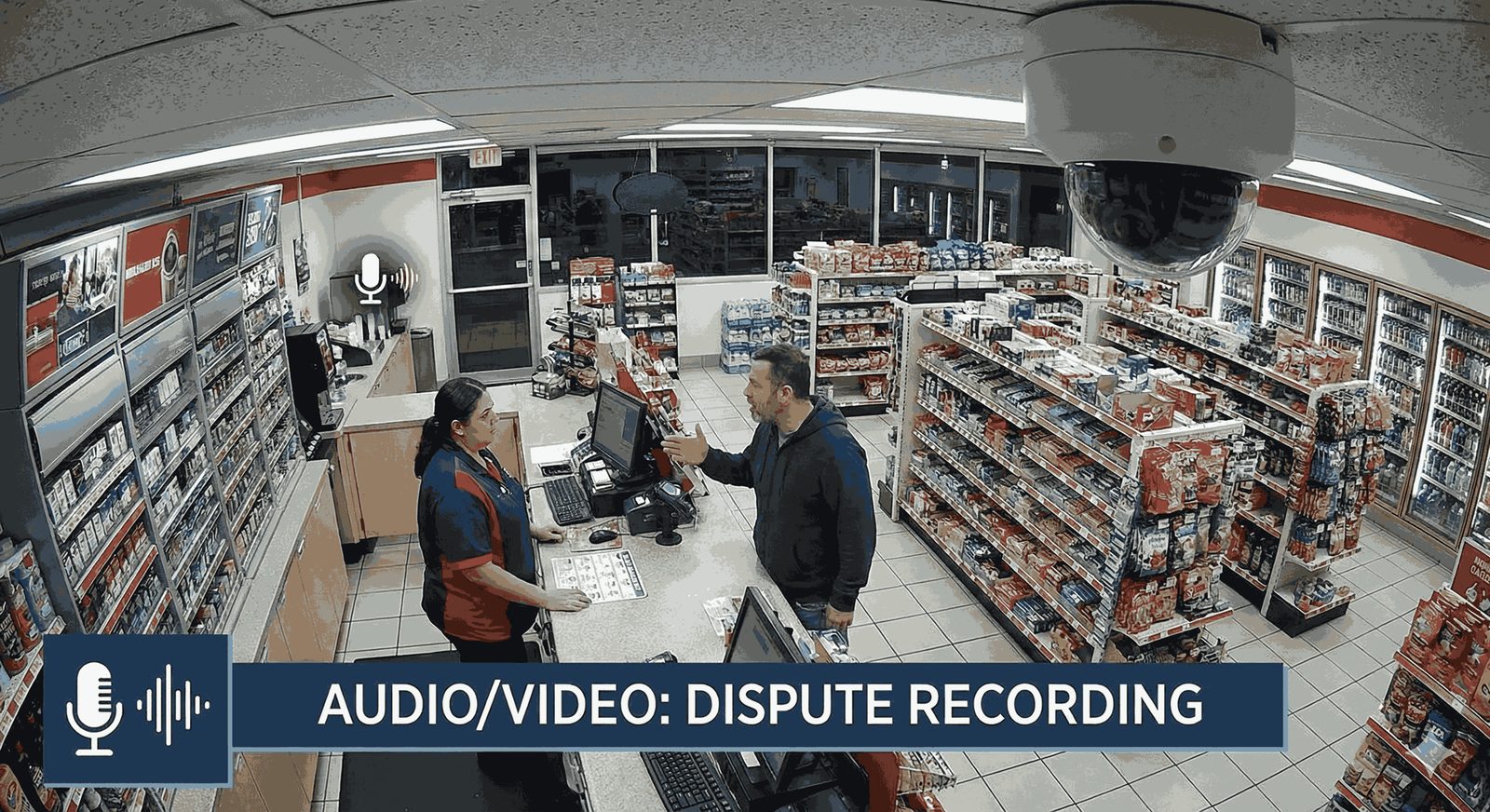 Cámara con audio y video en la caja de una gasolinera
